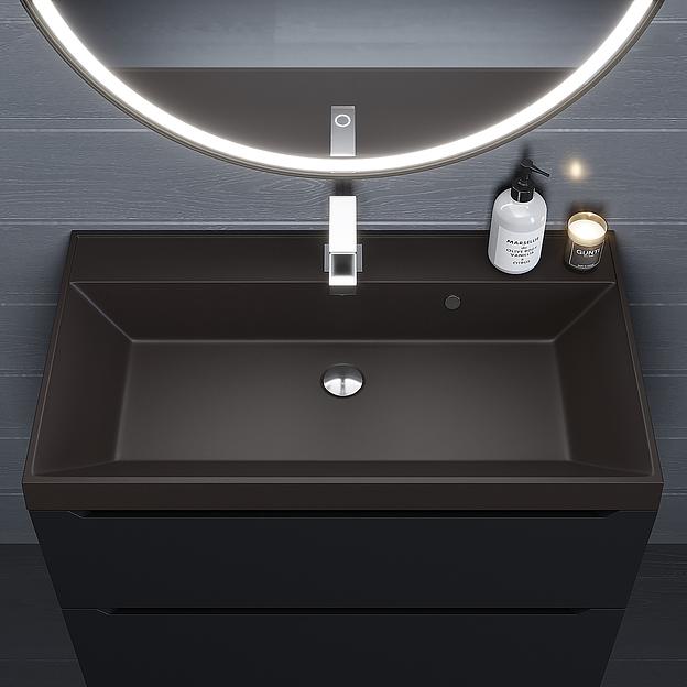 Раковина кварцевая для ванной комнаты Uperwood Classic Quartz 80 см, коричневая матовая, трюфель фото 3