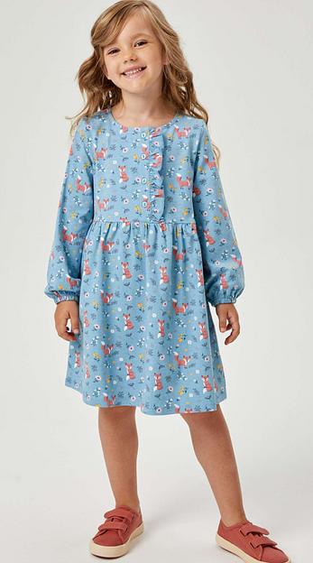 Детское голубое платье с принтом «лисята» ОПТ фото 2