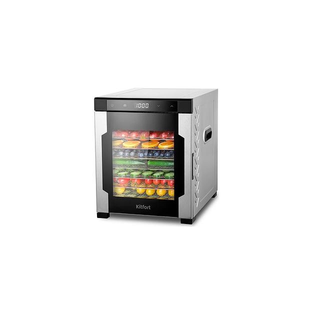 Сушилка для овощей и фруктов KitFort КТ-1965, нержавеющая сталь/черный, 30 поддонов фото 1