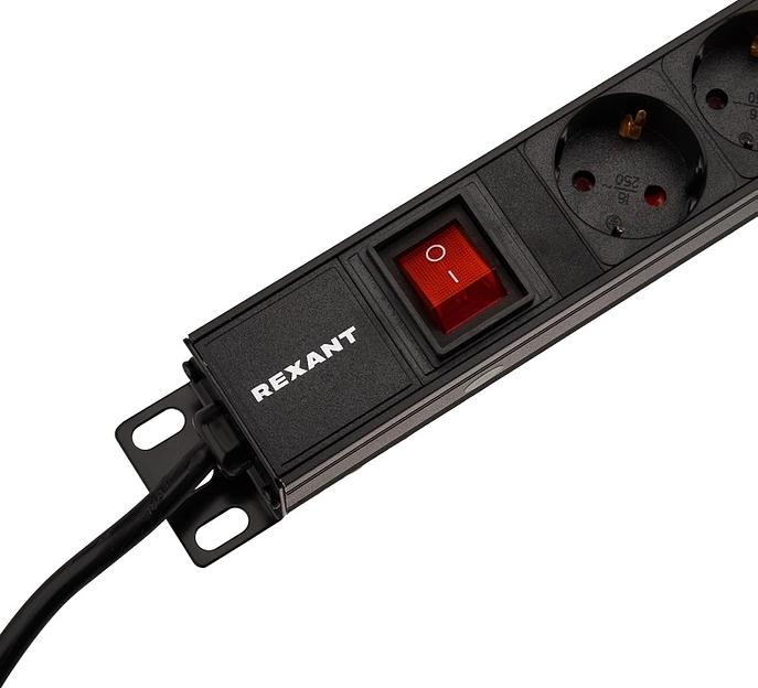 Блок распределения питания для 19" шкафов, вертикальный, 12 розеток СЕЕ 7/4, 16A, выкл, алюм корп, шнур 2м, вилка СЕЕ 7/7 REXANT фото 2