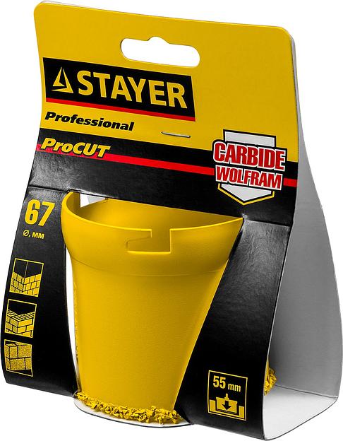 STAYER 67 мм, L 55 мм, карбид вольфрама, кольцевая коронка, Professional (33345-67) фото 4