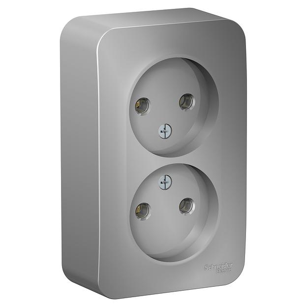 Systeme electric BLNRA000213 BLANCA О/У РОЗЕТКА двойная без заземл. без штор. ИЗОЛ.ПЛ.,16А,250В,АЛЮМИНИЙ фото 1