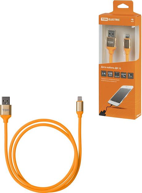 Дата-кабель, ДК 15, USB - Lightning, 1м, силиконовая оплетка, оранжевый, TDM фото 1