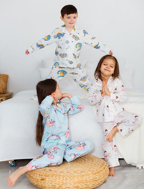 Пижама MINI DI «Алексия» пончики и единороги на голубом, сатин ОПТ фото 2