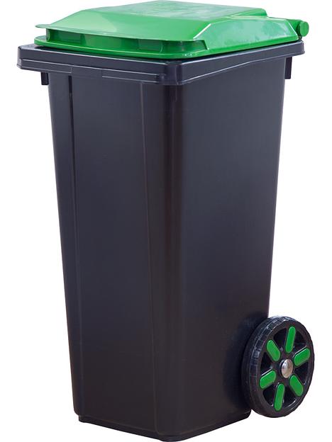 Мусорный бак 60л. с зелёной крышкой чёрный фото 1