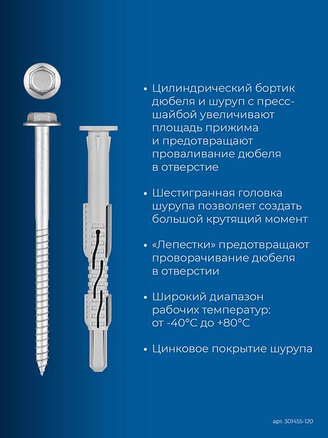ЗУБР ФД-Ц 10 x 120 мм, фасадный дюбель, нейлон/цинк, 50 шт (301455-120) фото 4