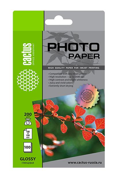 Фотобумага Cactus CS-GA6200100 10x15/200г/м2/100л./белый глянцевое для струйной печати фото 1