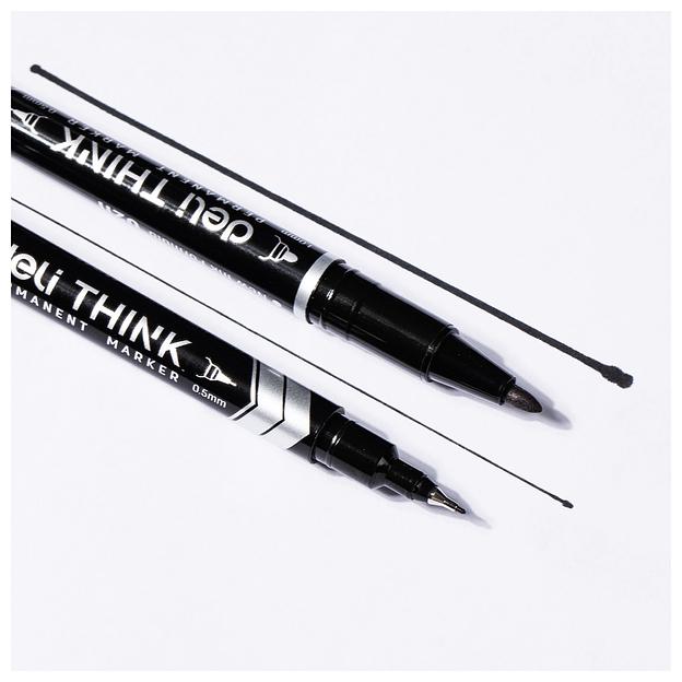 Маркер перманентный Deli EU211-BK Think двойной пиш. наконечник 0.5-1мм черный фото 5