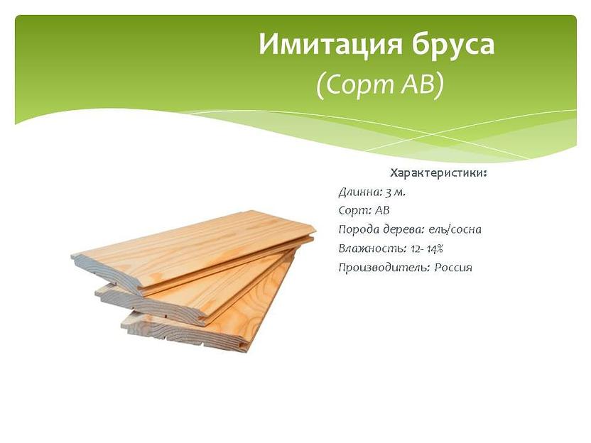 Имитация бруса, Сорт АВ, ель/сосна, опт фото 1