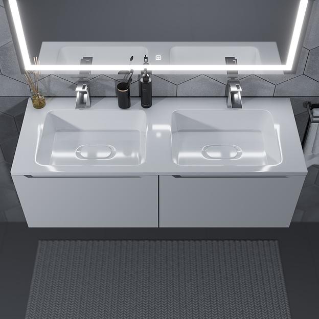 Раковина для ванной полувстраиваемая двойная Uperwood Modul 120 см, белая глянцевая фото 2