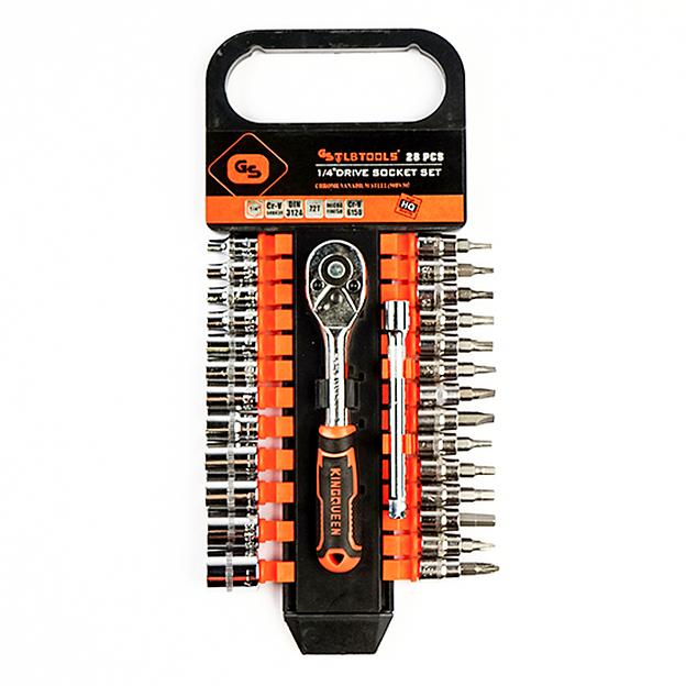 Набор головок 4-14 мм с трещоткой 1/4" 28 предметов TLB-1-4-28pcs фото 1