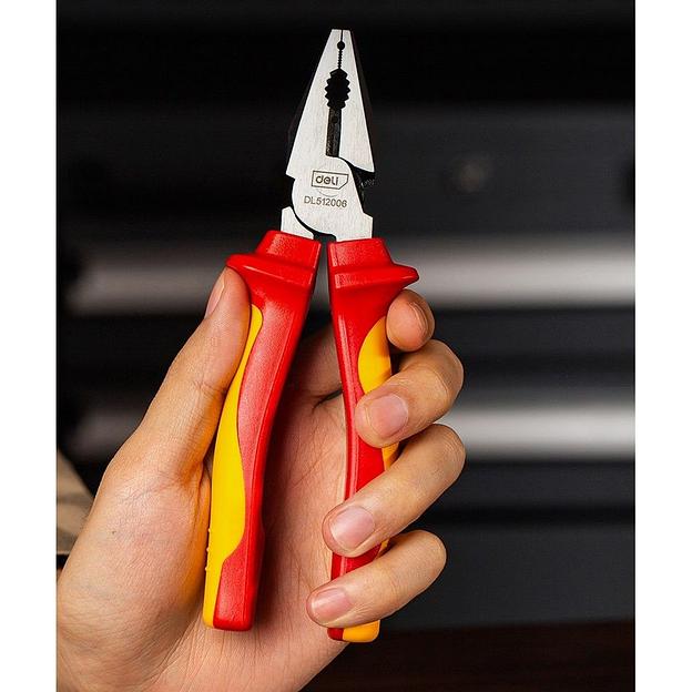 Диэлектрические комбинированные плоскогубцы Deli DL512006 160мм, сталь Cr-V, сертификат VDE для работ под напряжением до 1000 В фото 2