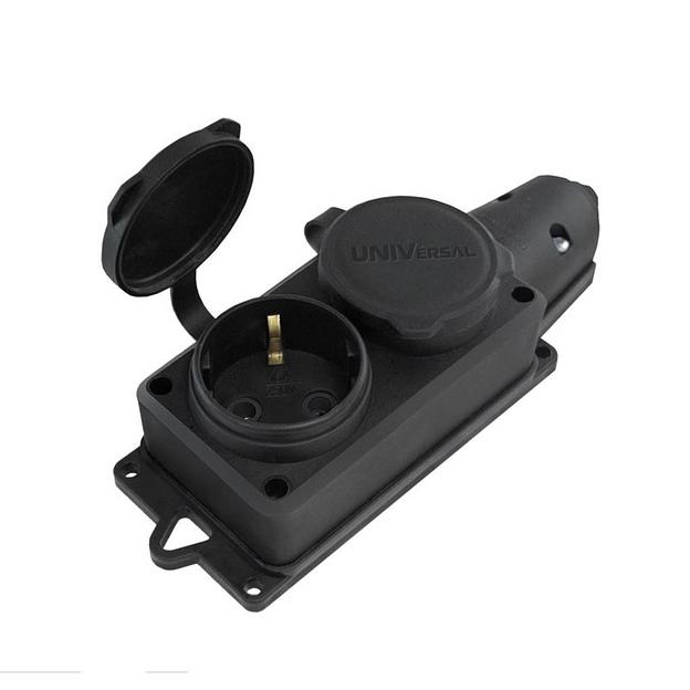 Колодка удлинителя 2-м Компакт 1ф с заглушками каучук UNIVersal 1788 фото 1