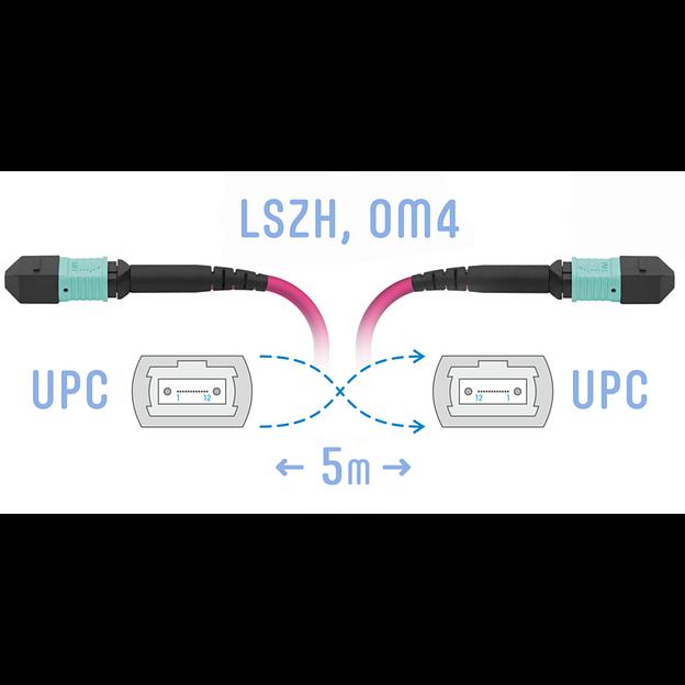 Патчкорд оптический MPO/UPC FF MM (50/125 OM4), 8 волокон, 5 метра (Cross) фото 1
