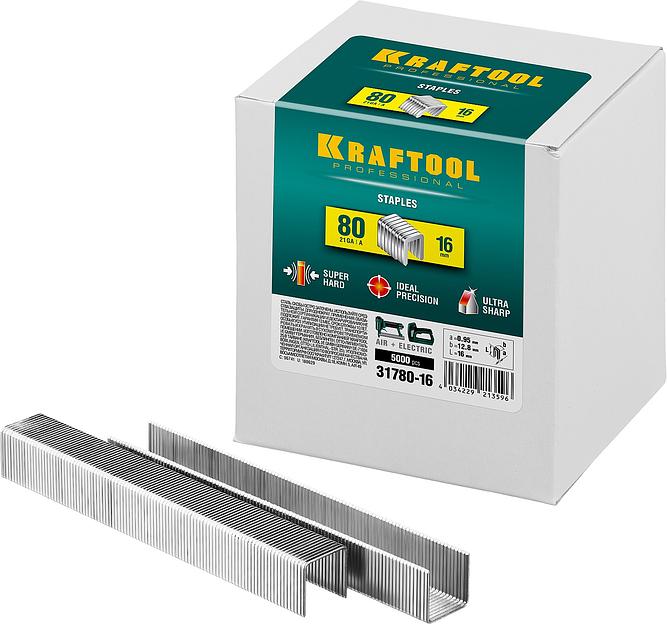 KRAFTOOL скобы тип 80 (BeA/Prebena A/Senco AT), 16 мм, калибр 21GA. 5000 шт (31780-16) фото 1