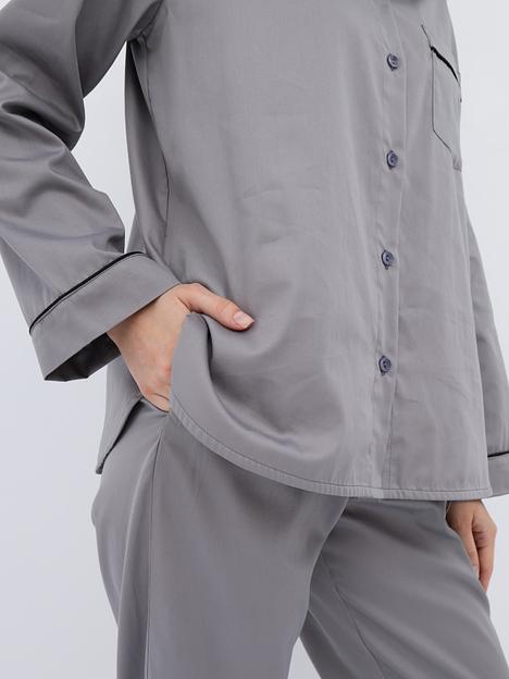 Пижама женская из сатина с брюками и рубашкой «Серый», Опт фото 4