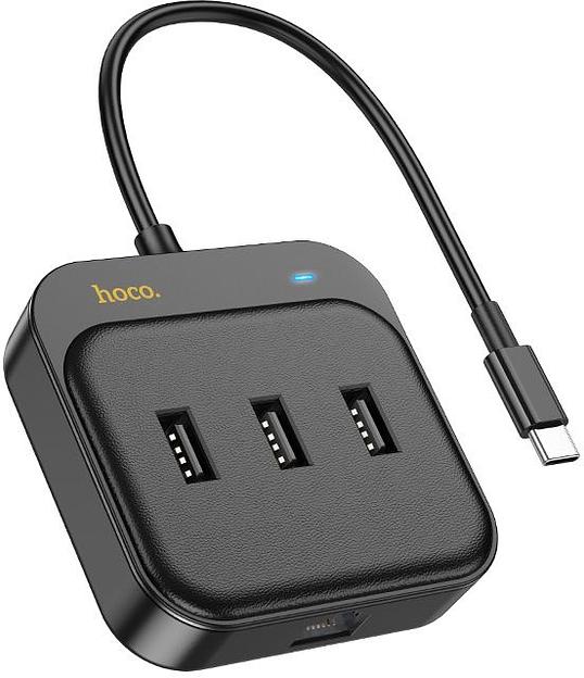 Разветвитель USB-C Hoco HB35 4порт. черный фото 1