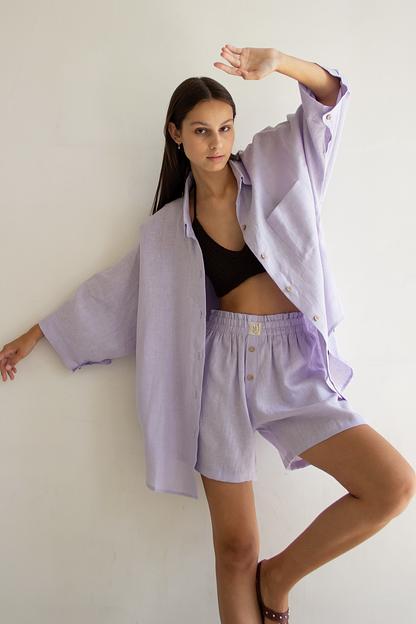 Костюм лён SET019/10/Нежная лаванда фото 2