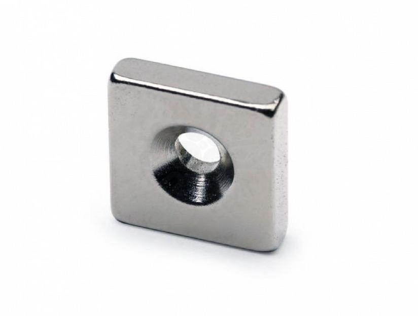 Неодимовый магнит прямоугольник 12х12х3 мм с зенковкой 3.5/6 мм, опт фото 2