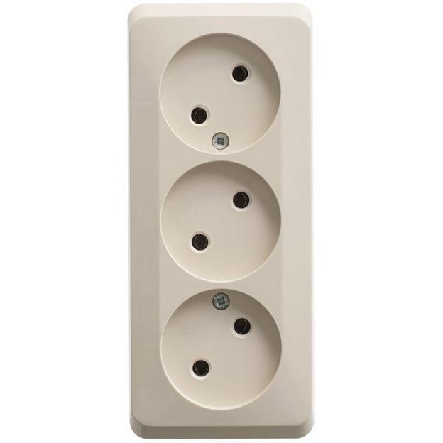 Systeme electric PA16-009K ЭТЮД O/У тройная РОЗЕТКА без заземления без шторок 16А 250B, КРЕМОВЫЙ, Россия фото 1