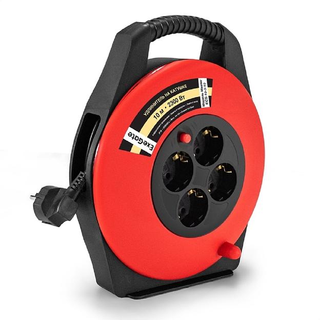 Exegate EX295742RUS Удлинитель на катушке ExeGate Master ECS-10-3-10 (4 евророзетки с заземлением, IP20, 10м, защита от детей, защита от перегрузки, 3х0,75мм2, 10А/2.3кВт) фото 1