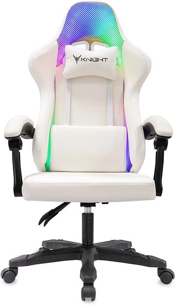 Кресло игровое Knight Wolf RGB белый эко.кожа/сетка крестов. пластик фото 2