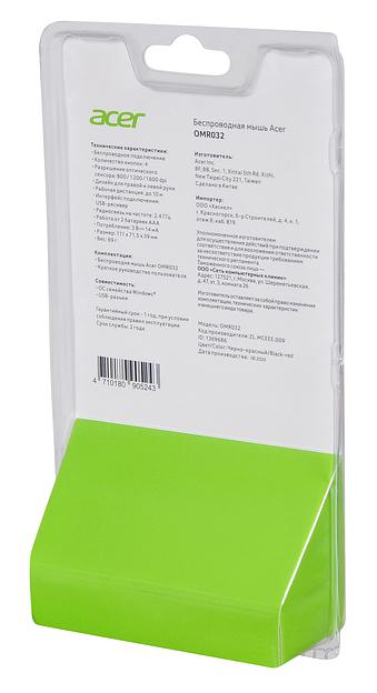 Мышь Acer OMR032 черный/красный оптическая (1600dpi) беспроводная USB (3but) фото 9