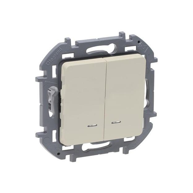 Выключатель двухклавишный с подсветкой Legrand 673631 Inspiria с/у слоновая кость фото 1