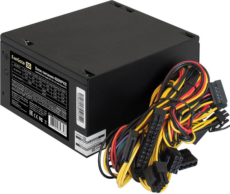 Блок питания 450W Exegate 450NPXE(+PFC), ATX, black, 12cm fan, 24+4pin, 6/8pin PCI-E, 3*SATA, 2*IDE, фото 2