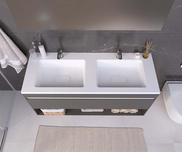 Раковина для ванной полувстраиваемая двойная Uperwood Modul 120 см, белая глянцевая фото 4