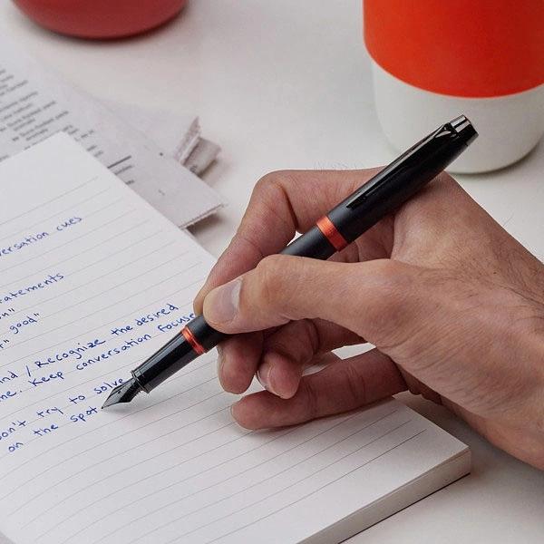 Ручка перьев. Parker IM Vibrant Rings F315 (2172943) Flame Orange PVD F сталь нержавеющая подар.кор. фото 5