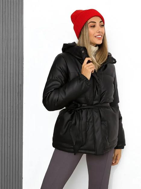 Куртка осенняя кожаная с капюшоном ОПТ фото 1