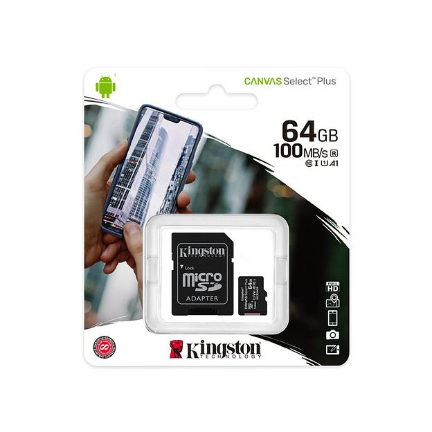 Карта памяти Kingston SDCS2/64GB MicroSDXC 64GB Canvas Select Plus Class 10 с адаптером SD фото 2