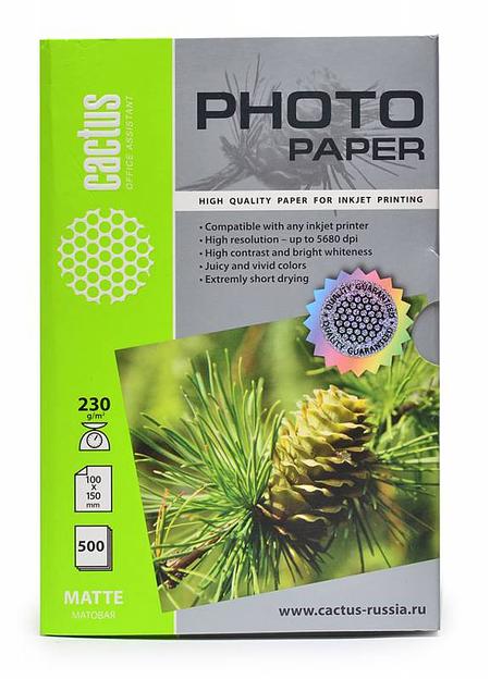 Фотобумага Cactus CS-MA6230500 10x15/230г/м2/500л./белый матовое для струйной печати фото 1