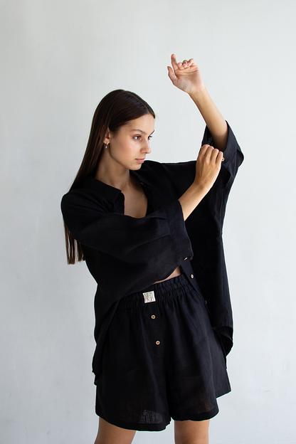 Костюм лён  SET019/04/Черный  фото 3