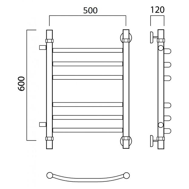 Полотенцесушитель водяной Роснерж Дуга L104011 60x50 с боковым подключением 500 групповой фото 2