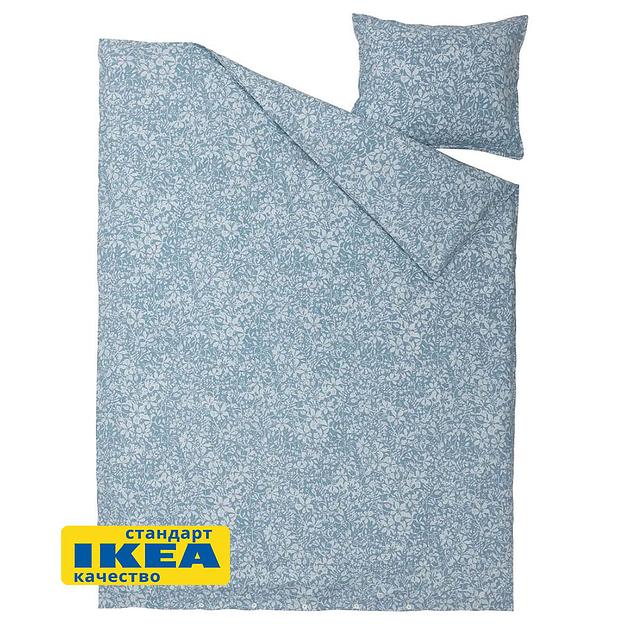 Пододеяльник 1,5 спальный, наволочка САЛОМЕЯ (ИКЕА СОММАРСЛОЯ) 150x200/50x70, цветочный орнамент/синий, поплин KL-20529750 фото 5