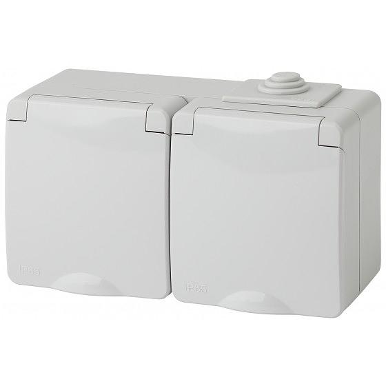 Эра Б0035992 11-2604-03 Розетка 2x2P+E гориз. IP65, шторки, 16A-250В, ОУ, серый фото 1