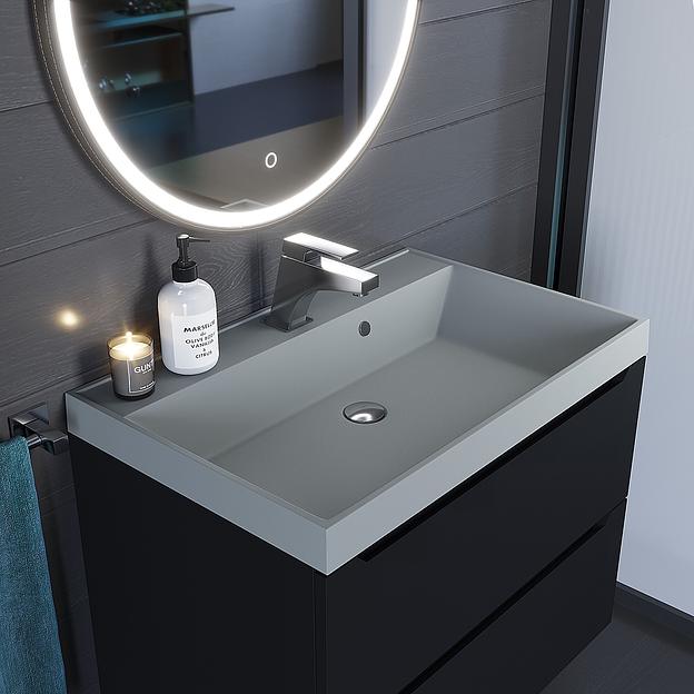 Раковина кварцевая для ванной комнаты Uperwood Classic Quartz 70 см, серая матовая, платина фото 2