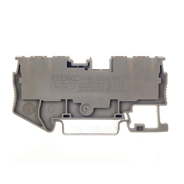 Клемма проходная, зажим push-in, 4 точки подключения, 2.5 кв.мм, серая DKC VPR-2.5-QUATTRO-GY фото 2