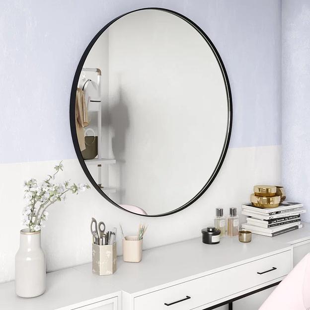 Зеркало в раме настенное круглое большое D101 см, black ОПТ фото 1