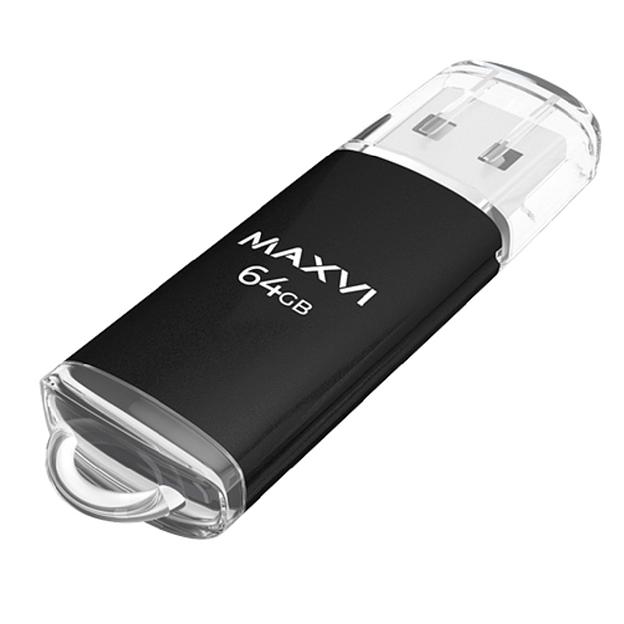 Maxvi USB Drive 64GB MP black, монолит с колпачком, металл + ABS пластик, USB 2.0 фото 1