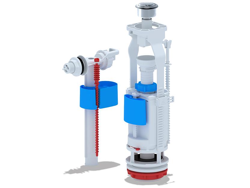 Набор для бачка унитаза с боковой подводкой 1/2'с пластиковым щтуцером 2-ая кнопка хром, эконом фото 1