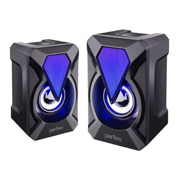Perfeo колонки "FLAMES", 2.0, мощность 2х3 Вт, USB, чёрн, Game Design, LED подсветка 7 цв фото 1