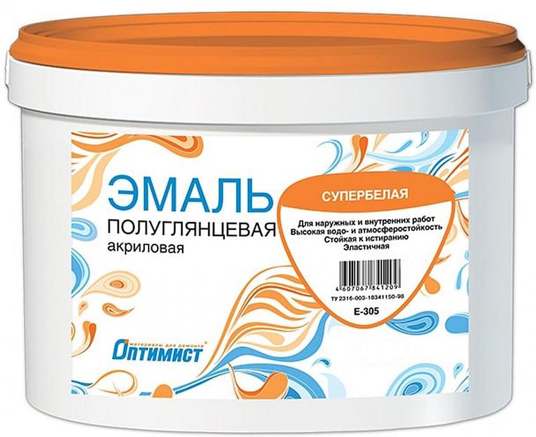 Эмаль полуглянцевая супербелая для наружных и внутренних работ "Оптимист" Е305 1кг фото 1