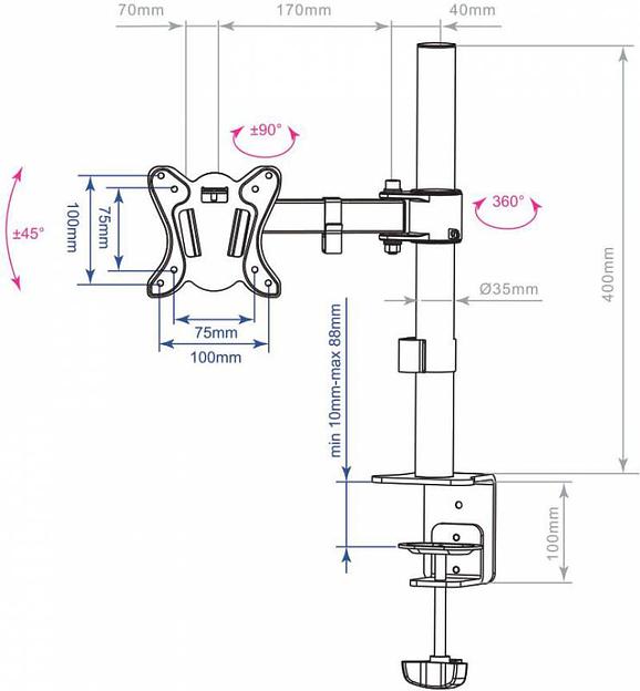Кронштейн для мониторов Arm Media LCD-T11 черный 15"-32" макс.12кг настольный поворот и наклон верт.перемещ. фото 2