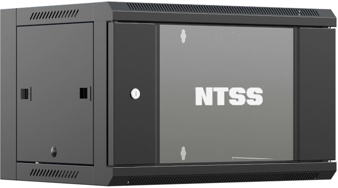 Шкаф коммутационный NTSS (NTSS-W9U6060GS-BL) настенный 9U 570x600мм пер.дв.стекл 60кг черный 22кг фото 1