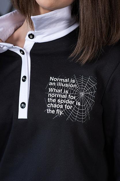 Черный свитшот-поло с принтом «Normal is an Illusion» ОПТ фото 5