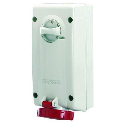 Розетка настенная с мех-ой блокировкой и боковым расположением разъема IP67 63А 3P+E+N 400В фото 1