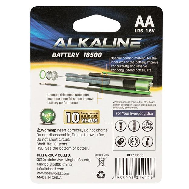Элемент питания Deli AA LR6 2 (E18500) фото 5
